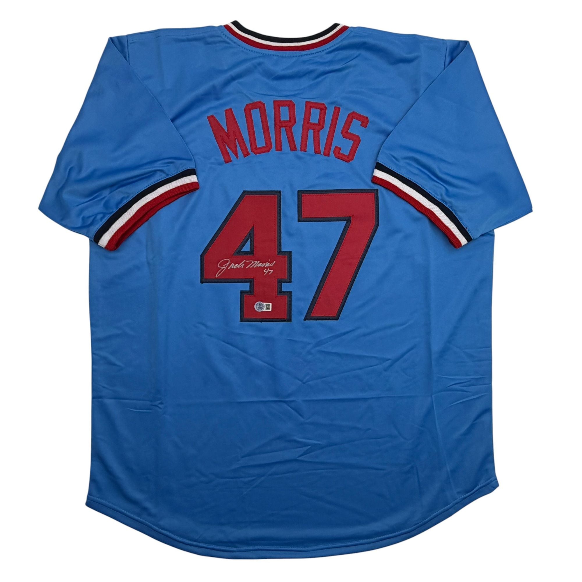 Autographed/Signed Jack Morris Minnesota Blue Baseball Jersey Beckett BAS COA