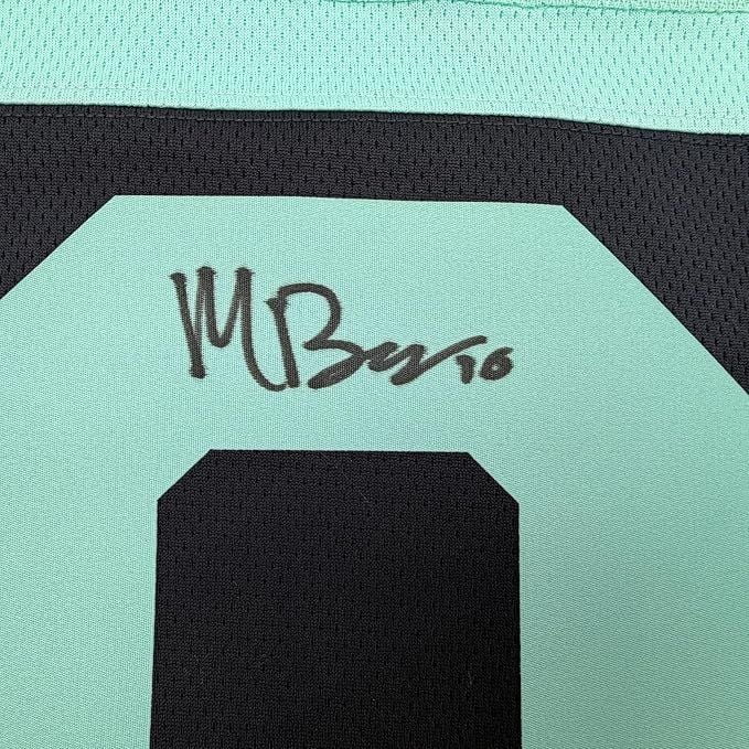 Framed Autographed/Signed Matty Beniers 35x39 Seattle Kraken Blue Authentic Hockey Jersey Fanatics COA