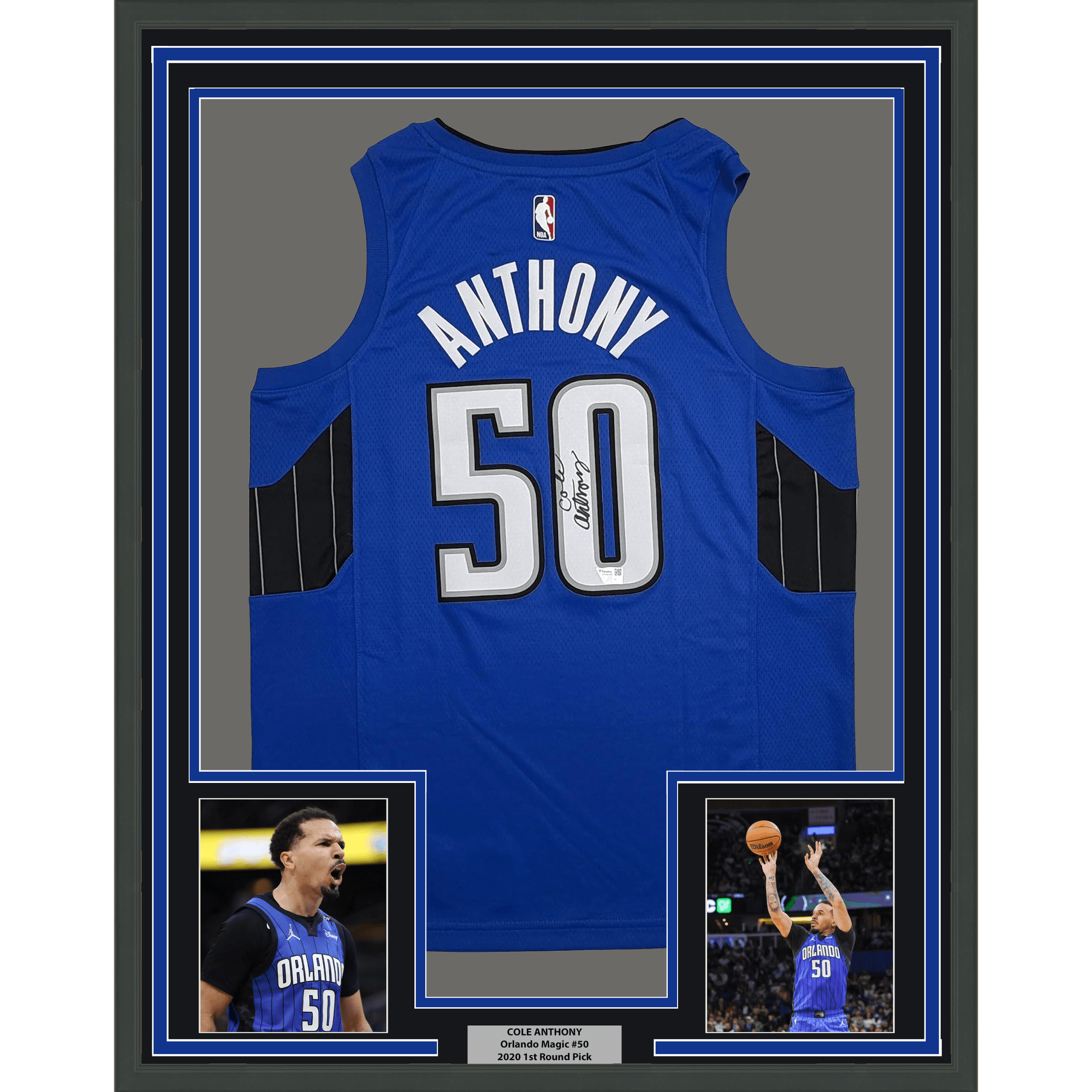 Framed Autographed/Signed Cole Anthony 35x39 Orlando Magic Blue Authentic Basketball Jersey Fanatics COA