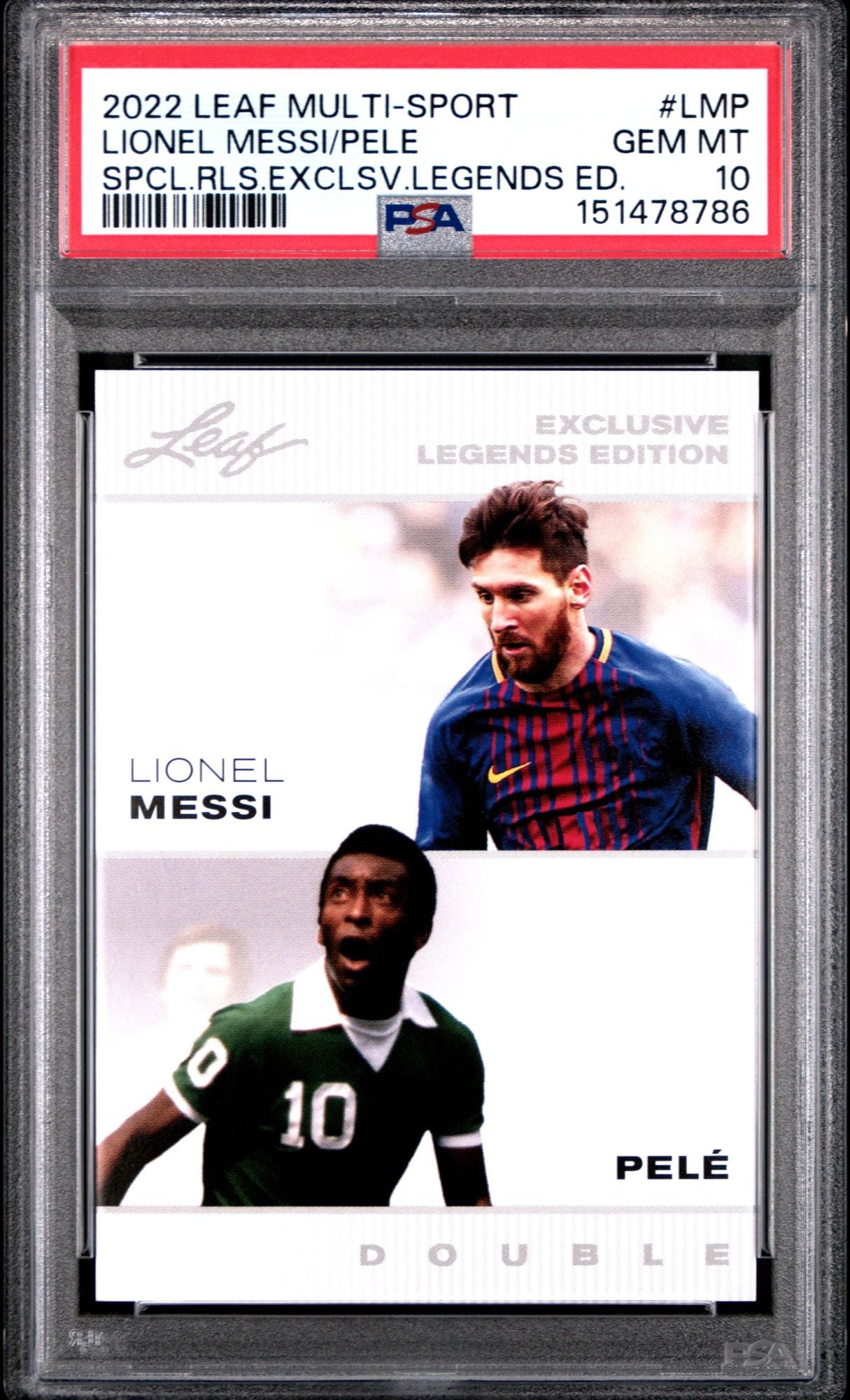 Graded 2022 Leaf Multi-Sport Special Release Lionel Messi Pele #LMP Exclusive Legends Edition Soccer Card PSA 10 Gem Mint