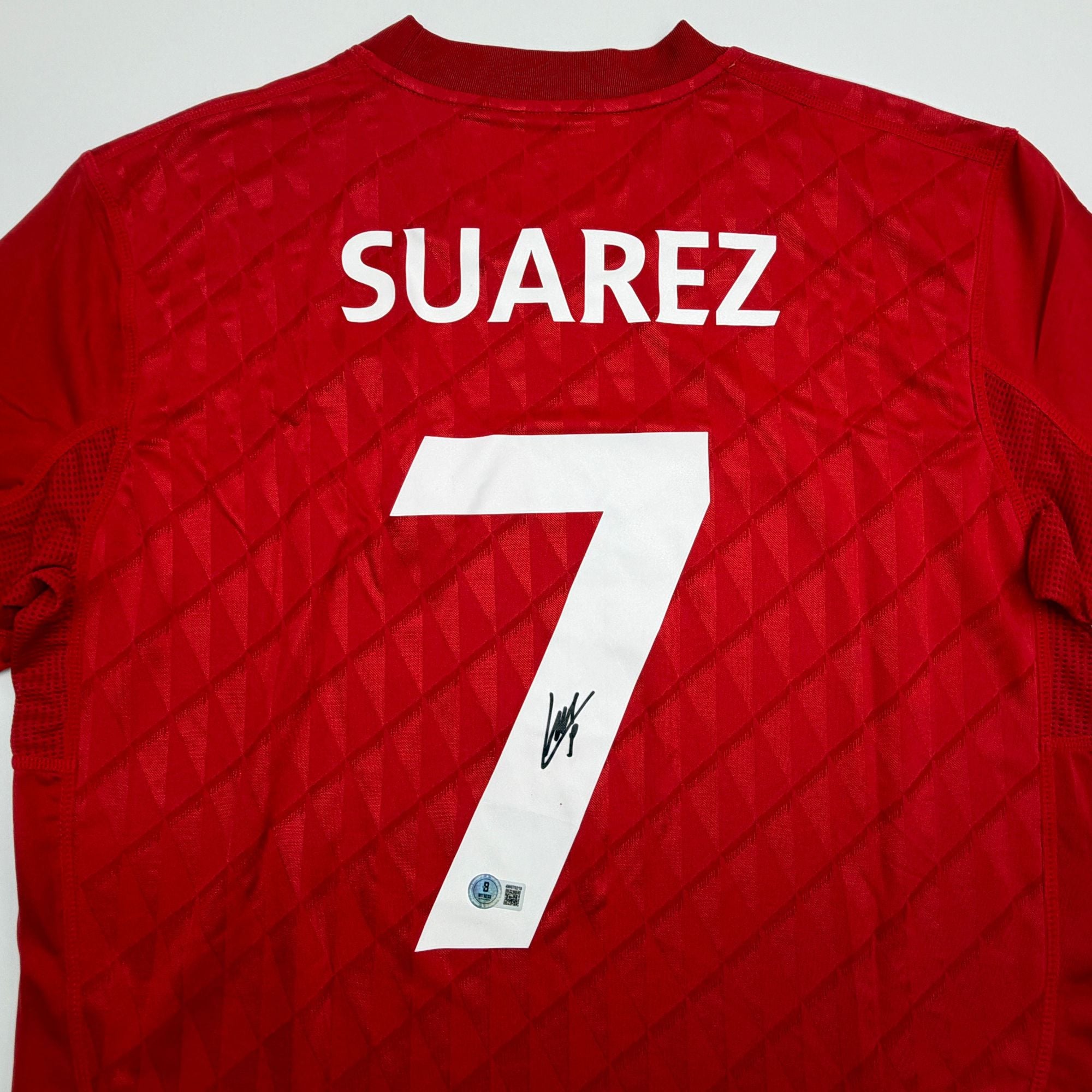 Autographed/Signed Luis Suarez Liverpool Red Soccer Futbol Jersey Beckett BAS COA