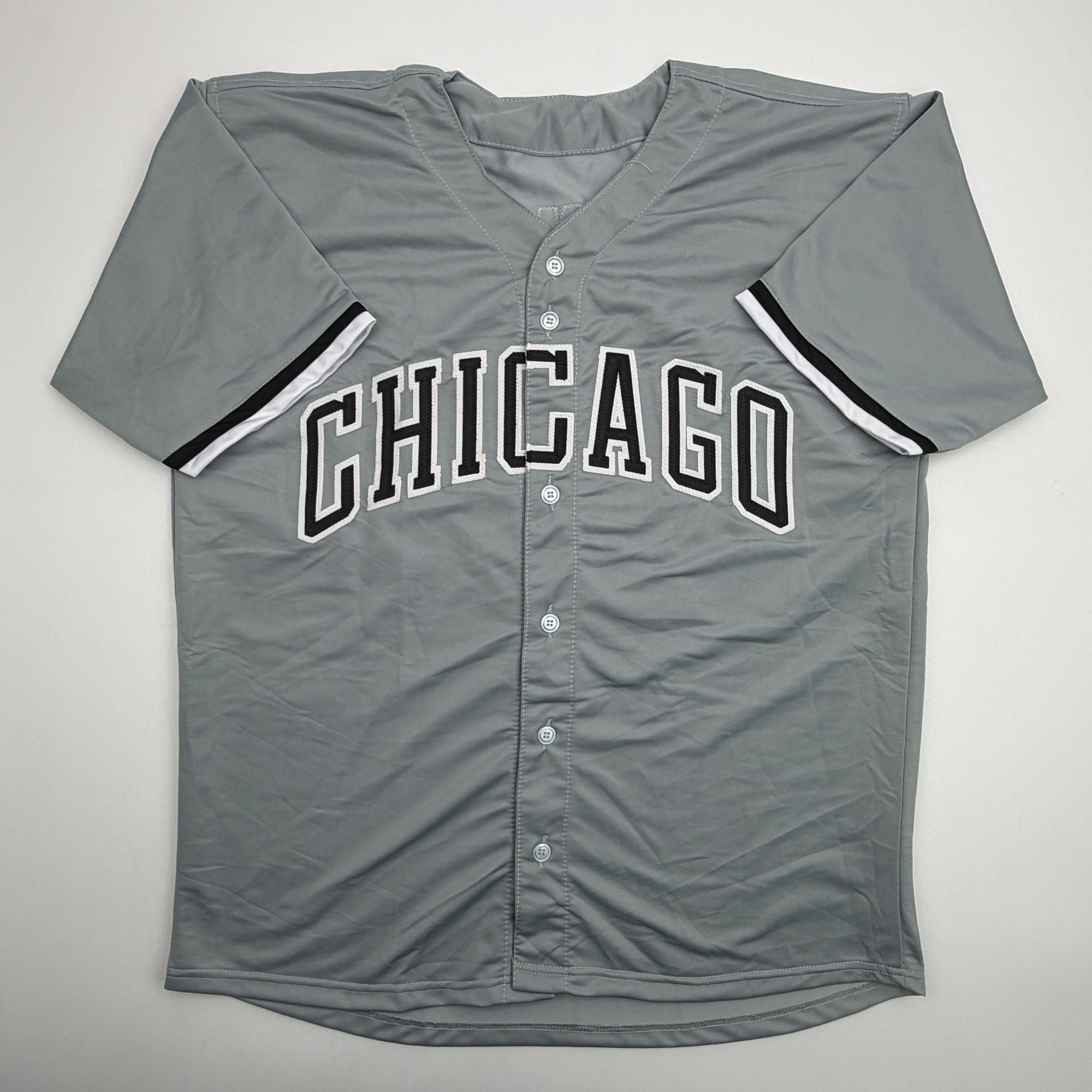 Autographed/Signed Sam Antonacci Chicago Grey Baseball Jersey Beckett BAS COA