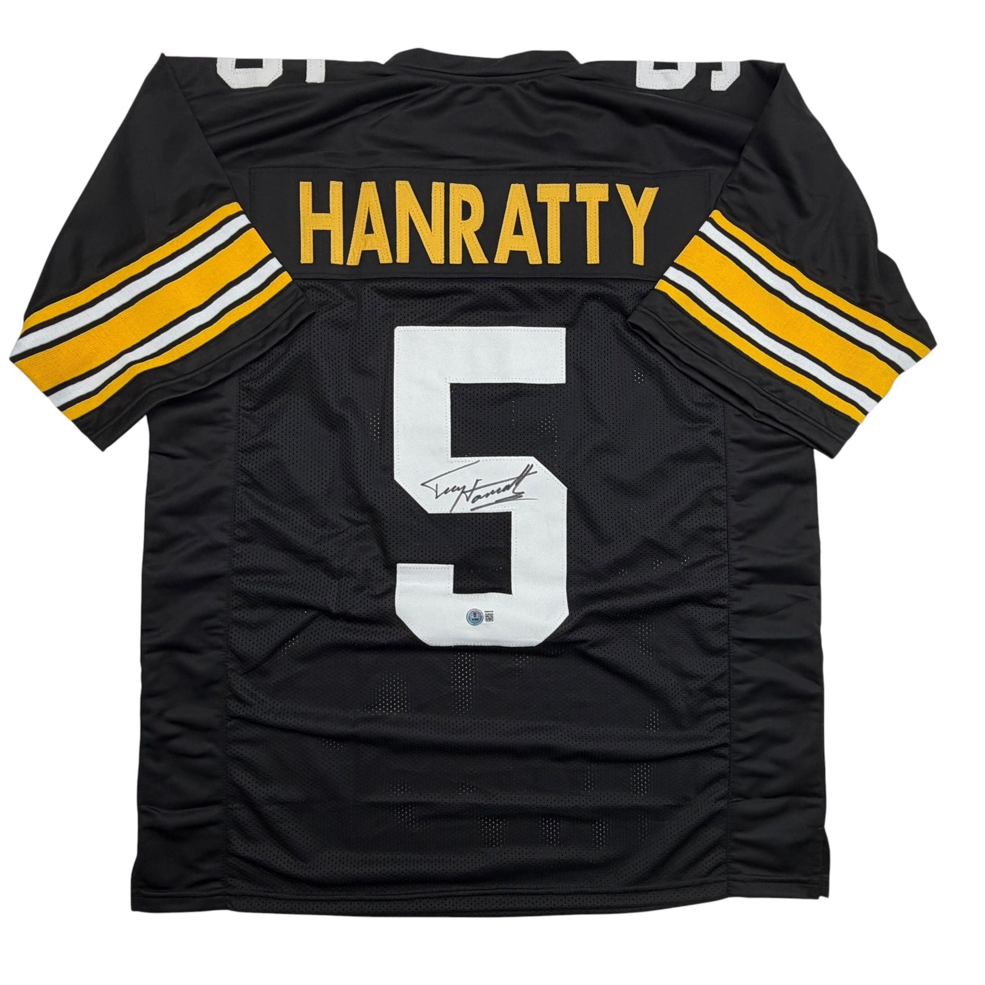 Autographed/Signed Terry Hanratty Pittsburgh Black Football Jersey Beckett BAS COA