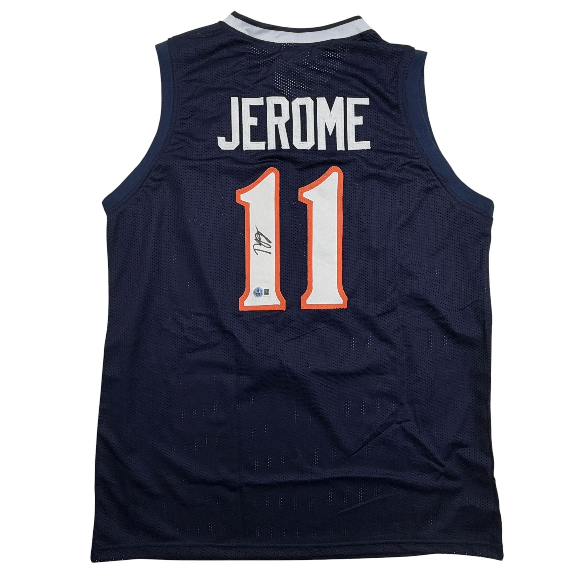 Autographed/Signed Ty Jerome Virginia Blue College Basketball Jersey Beckett BAS COA