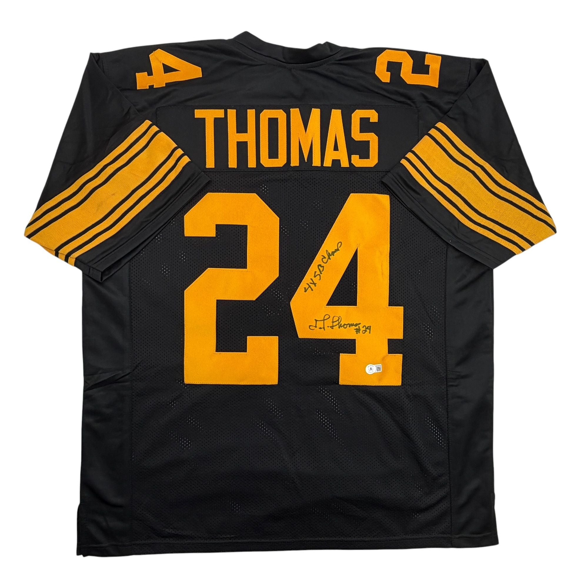 Autographed/Signed JT Thomas Pittsburgh Black Color Rush Football Jersey Beckett BAS COA