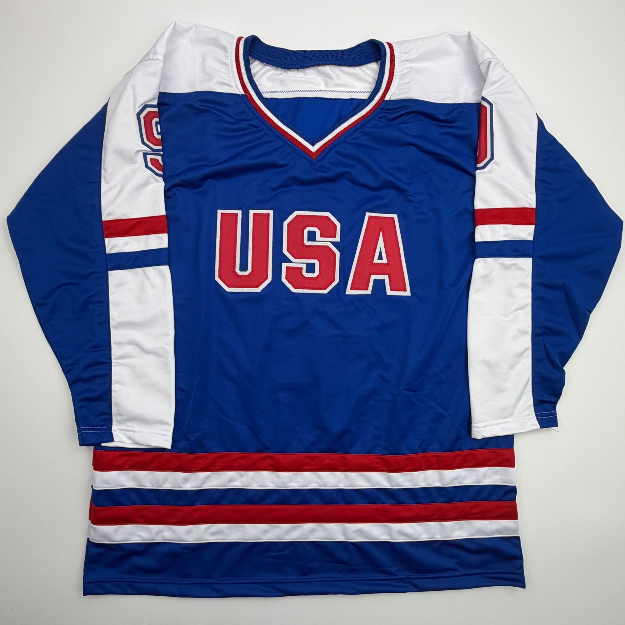 Autographed/Signed Mike Modano Team USA Blue Hockey Jersey Beckett BAS COA