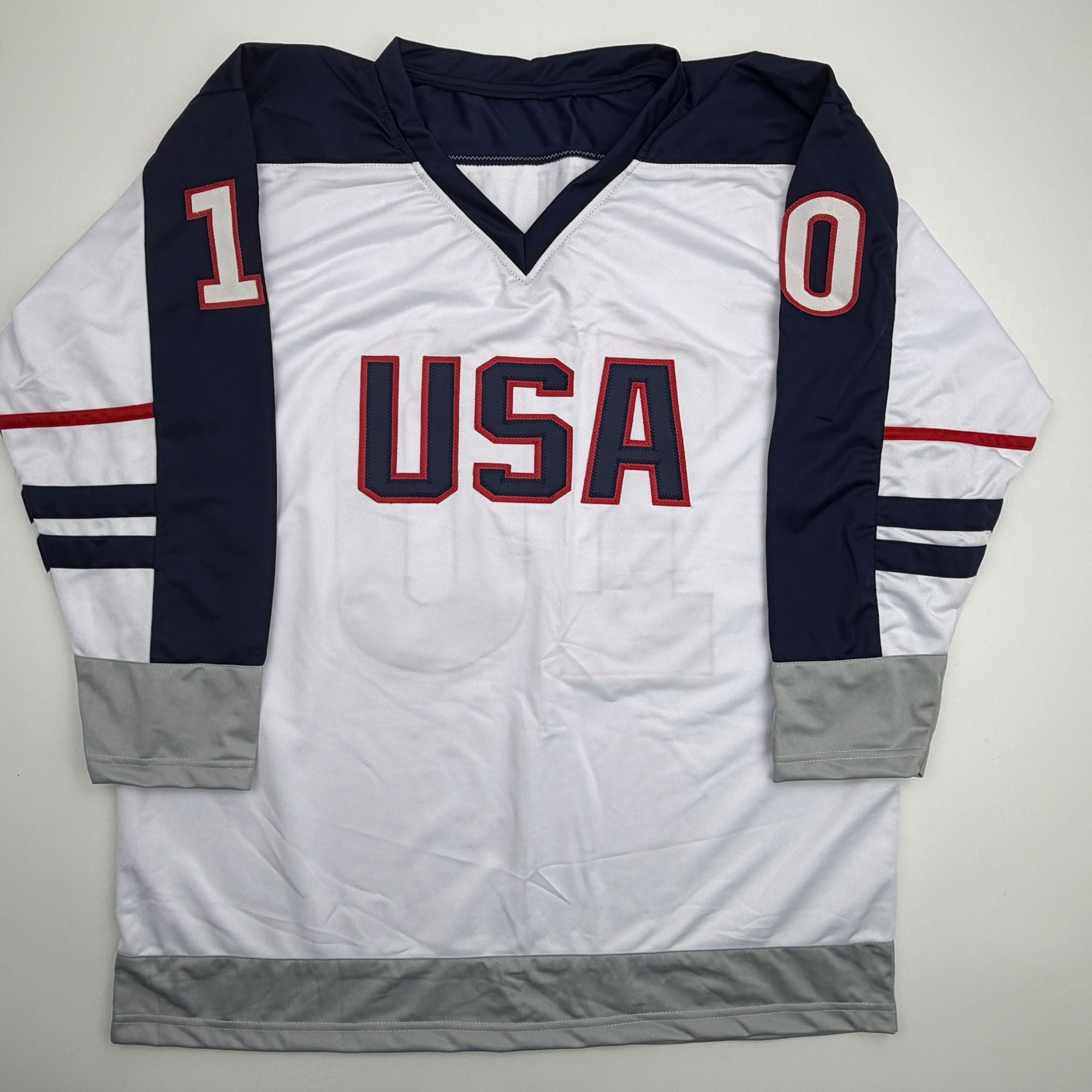 Autographed/Signed John LeClair United States Team USA White Hockey Jersey Beckett BAS COA