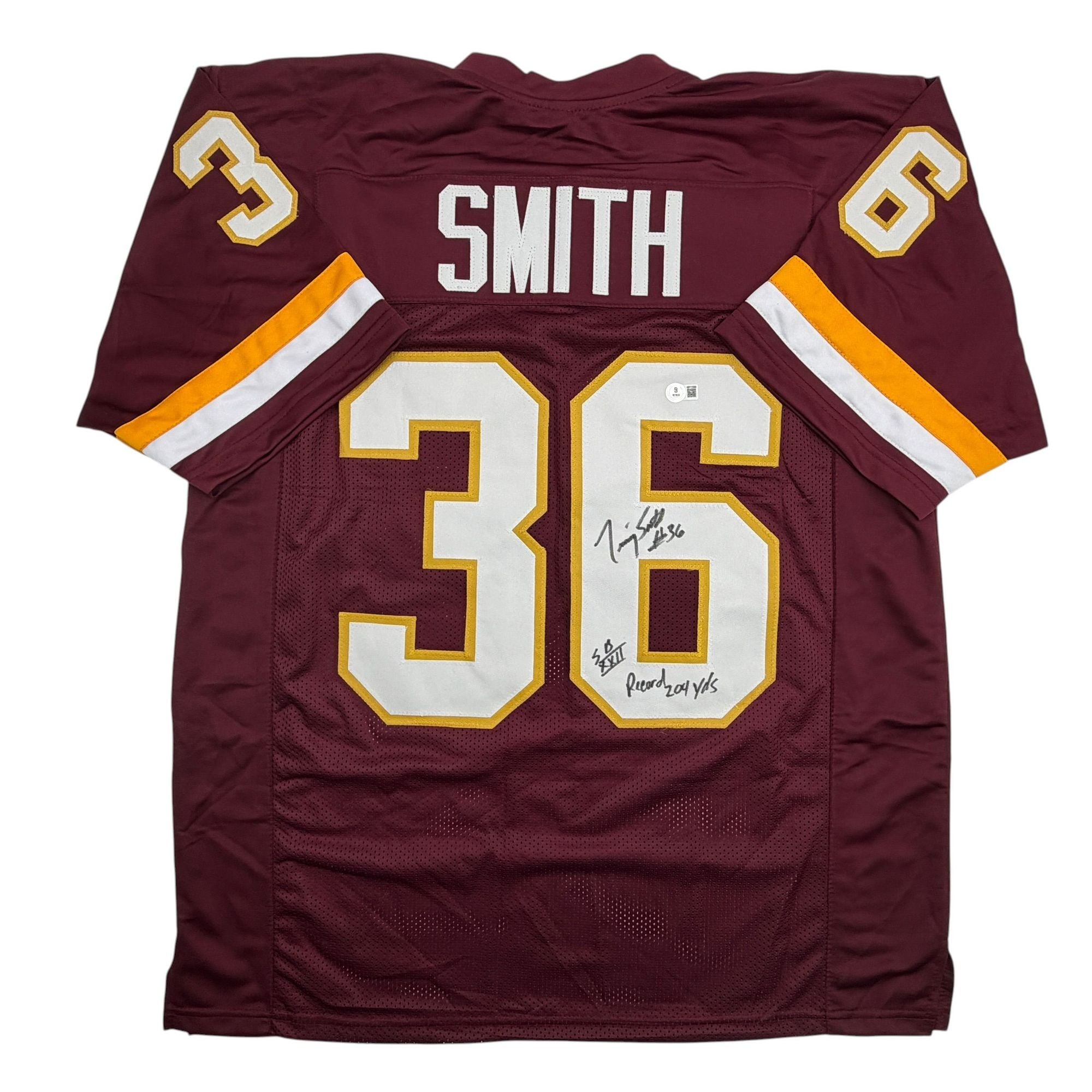 Autographed/Signed Timmy Smith Washington Maroon Football Jersey Beckett BAS COA