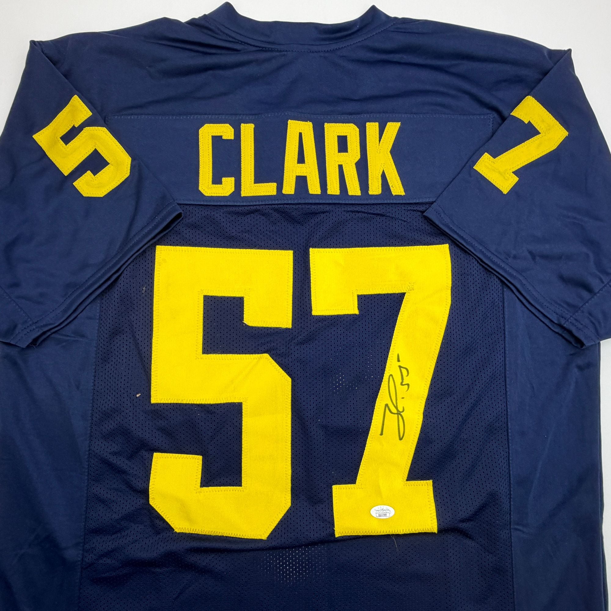 Autographed/Signed Frank Clark Michigan Blue College Football Jersey JSA COA