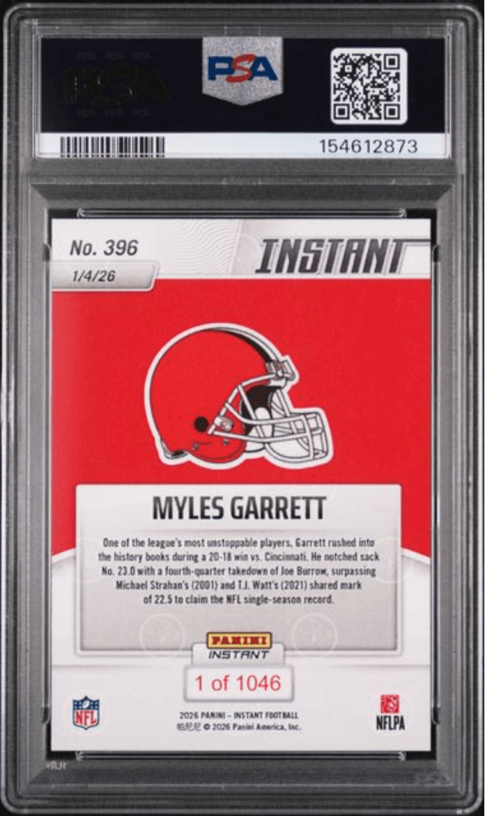 Graded 2025 Panini Instant Myles Garrett #396 Football Card PSA 9 Mint