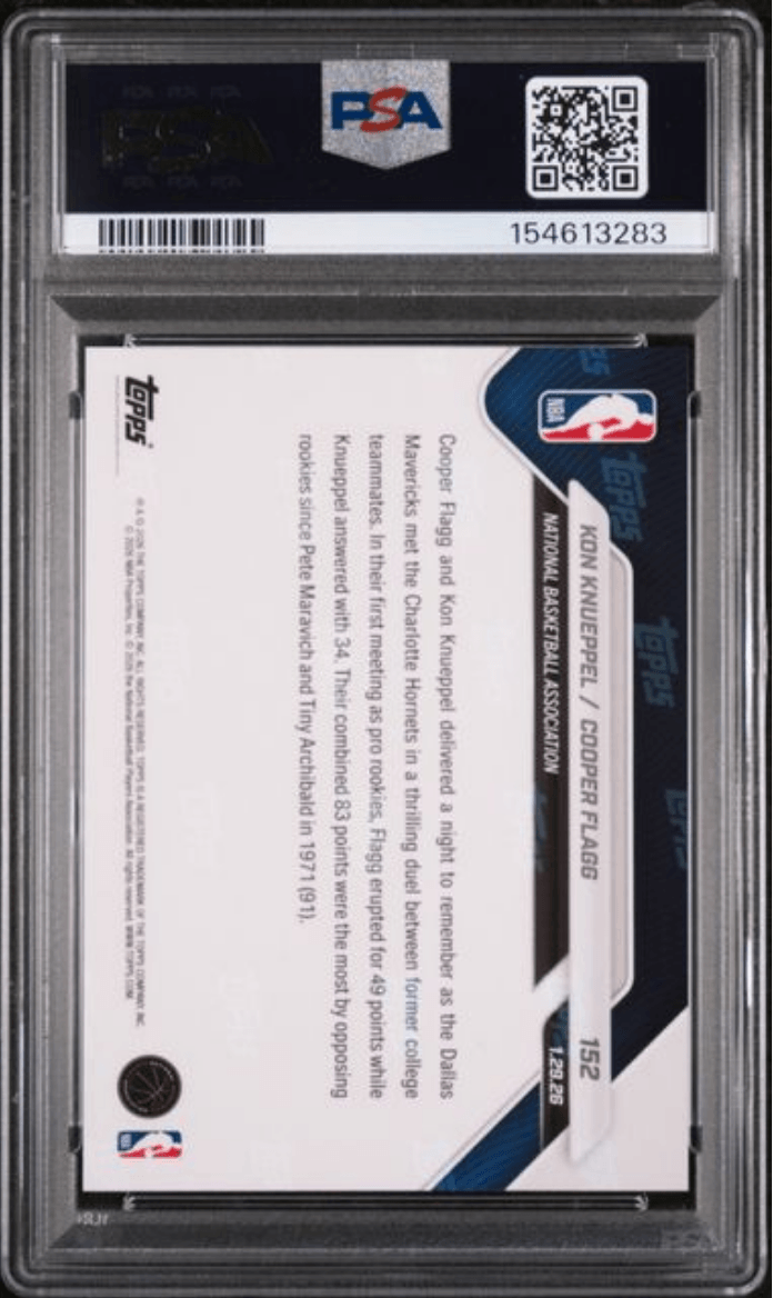 Graded 2025 Topps Now Kon Knueppel/Cooper Flagg #152 Rookie RC Basketball Card PSA 10 Gem Mint