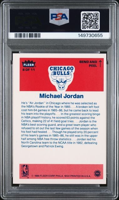 Graded 1986 Fleer Sticker Michael Jordan #8 Rookie RC Basketball Card PSA 5 Excellent