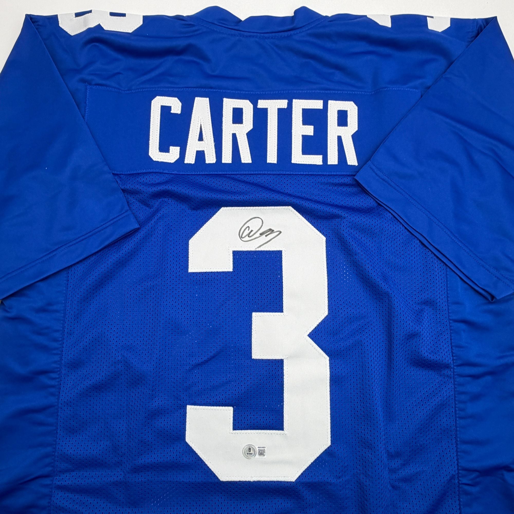 Autographed/Signed Abdul Carter New York #3 Blue Football Jersey Beckett BAS COA