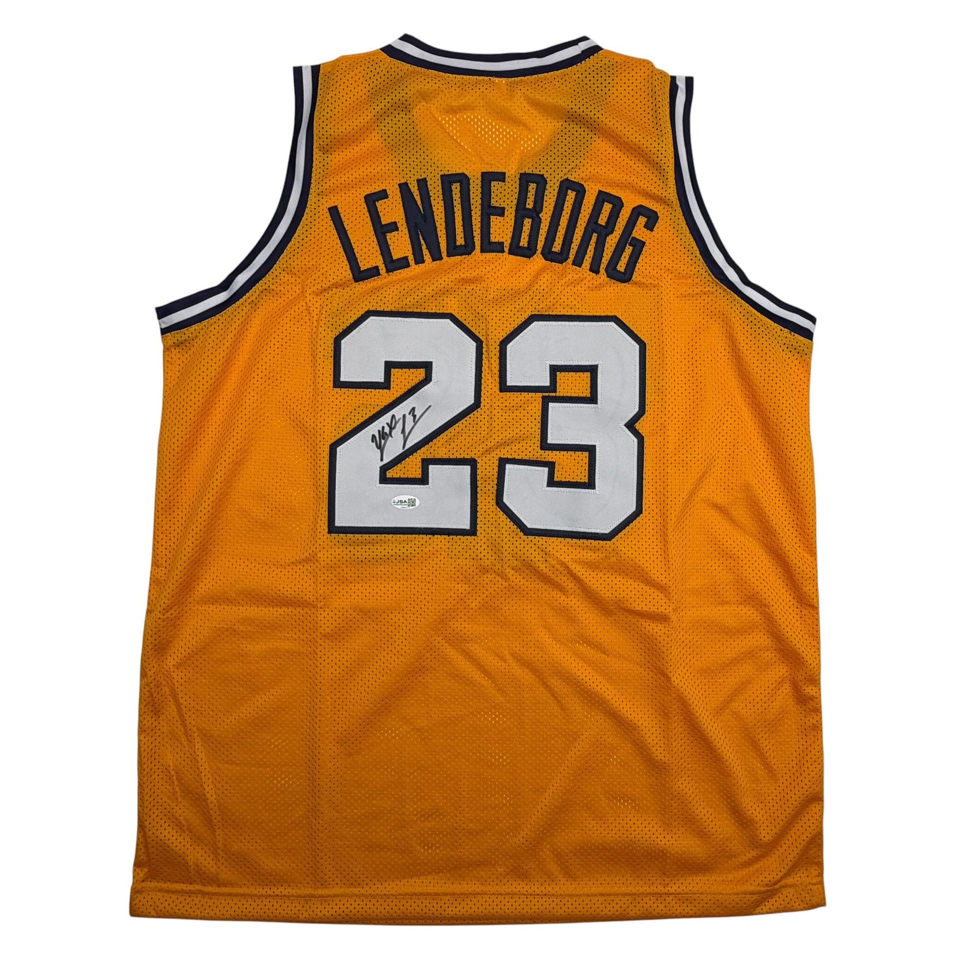 Autographed/Signed Yaxel Lendeborg Michigan Yellow College Basketball Jersey JSA COA