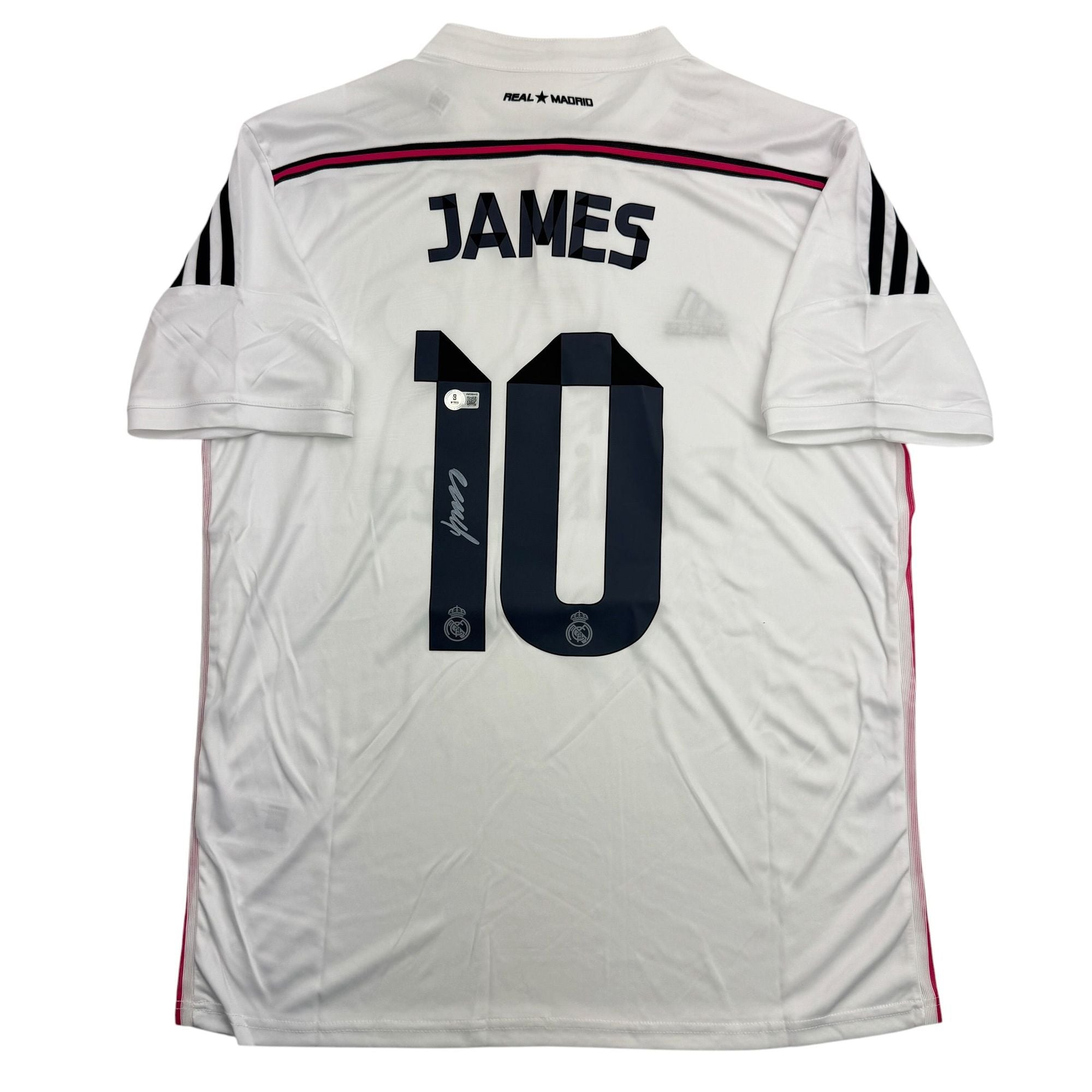 Autographed/Signed James Rodriguez Real Madrid White Soccer Futbol Jersey Beckett BAS COA