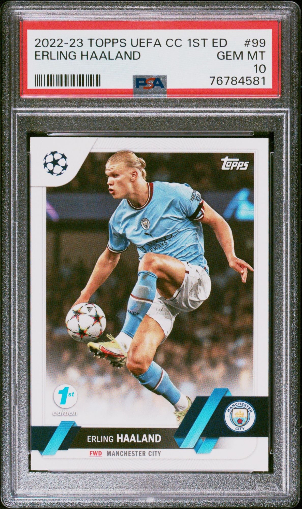 Graded 2022 Topps UEFA CC Erling Haaland #99 1st Edition Club Competitions Soccer Card PSA 10 Gem Mint