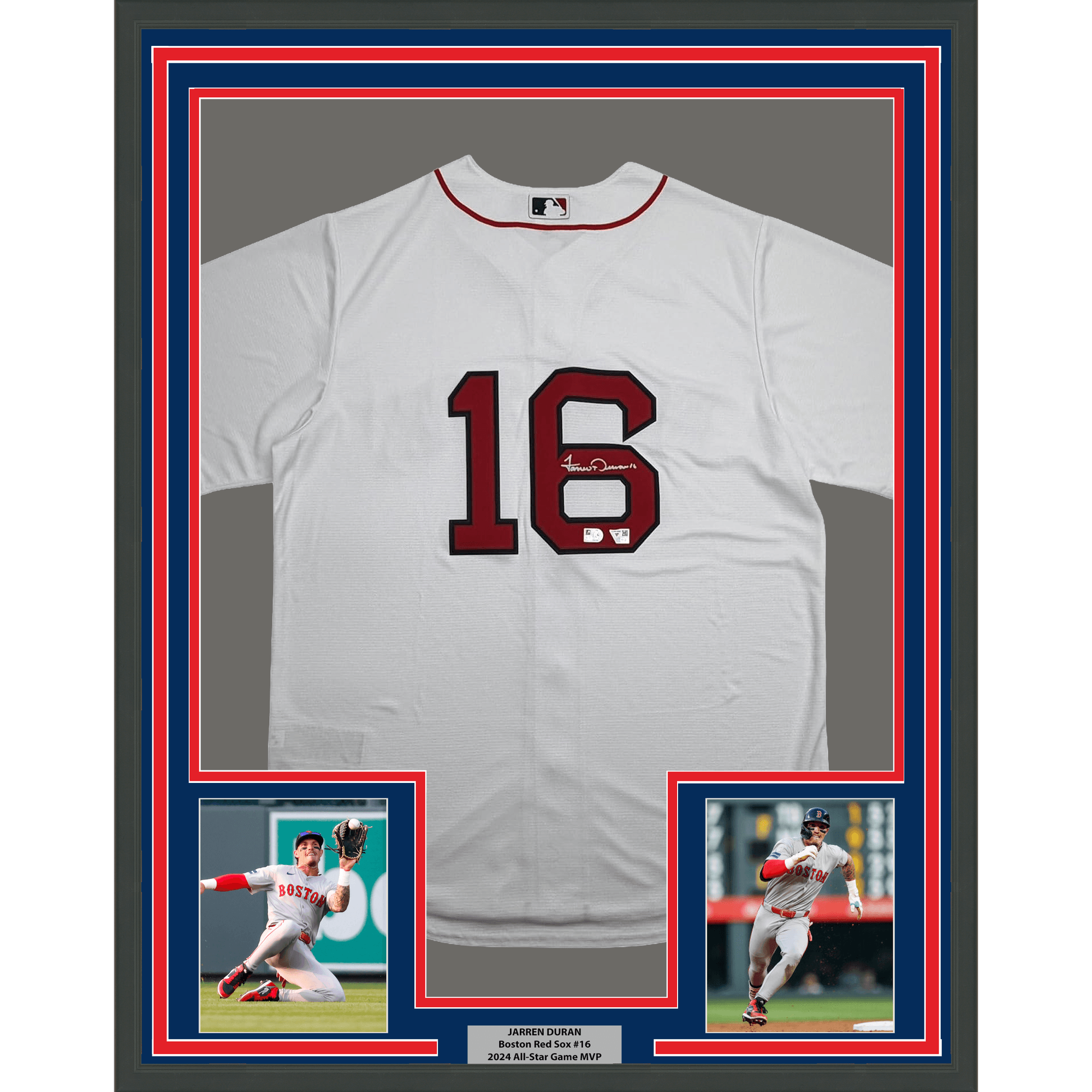 Framed Autographed/Signed 35x39 Jarren Duran Boston Red Sox White Authentic Baseball Jersey Fanatics & MLB COA