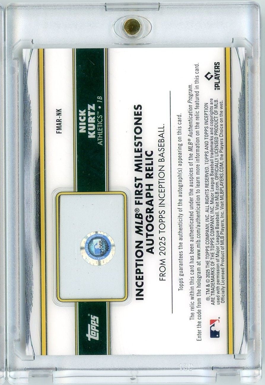 2025 Topps Inception Nick Kurtz #FMAR-NK First Career Hit Game Used Base Auto /99 Rookie RC Baseball Card