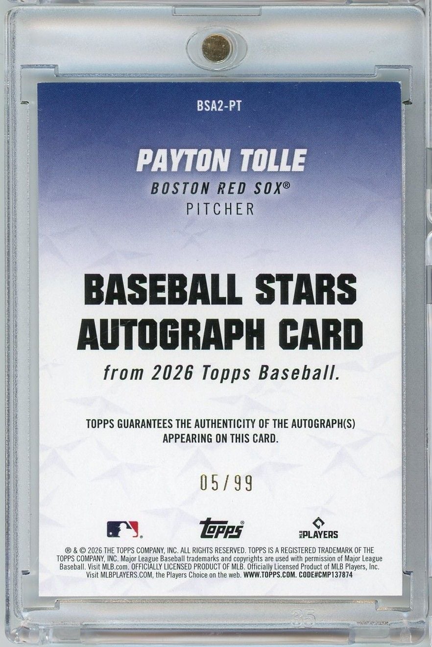 2026 Topps Payton Tolle #BSA2-PT Baseball Stars Autograph Green /99 Rookie RC Baseball Card