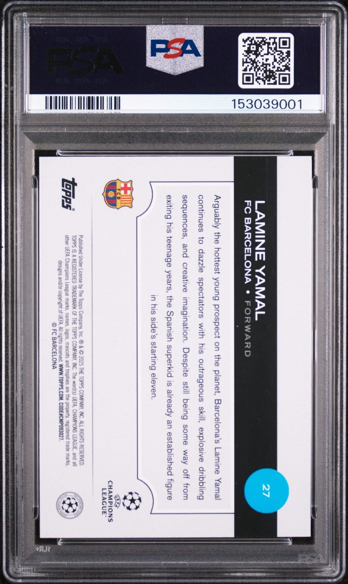 Graded 2024 Topps UEFA CC Club Competitions Lamine Yamal #27 Future Stars Soccer Card PSA 10 Gem Mint