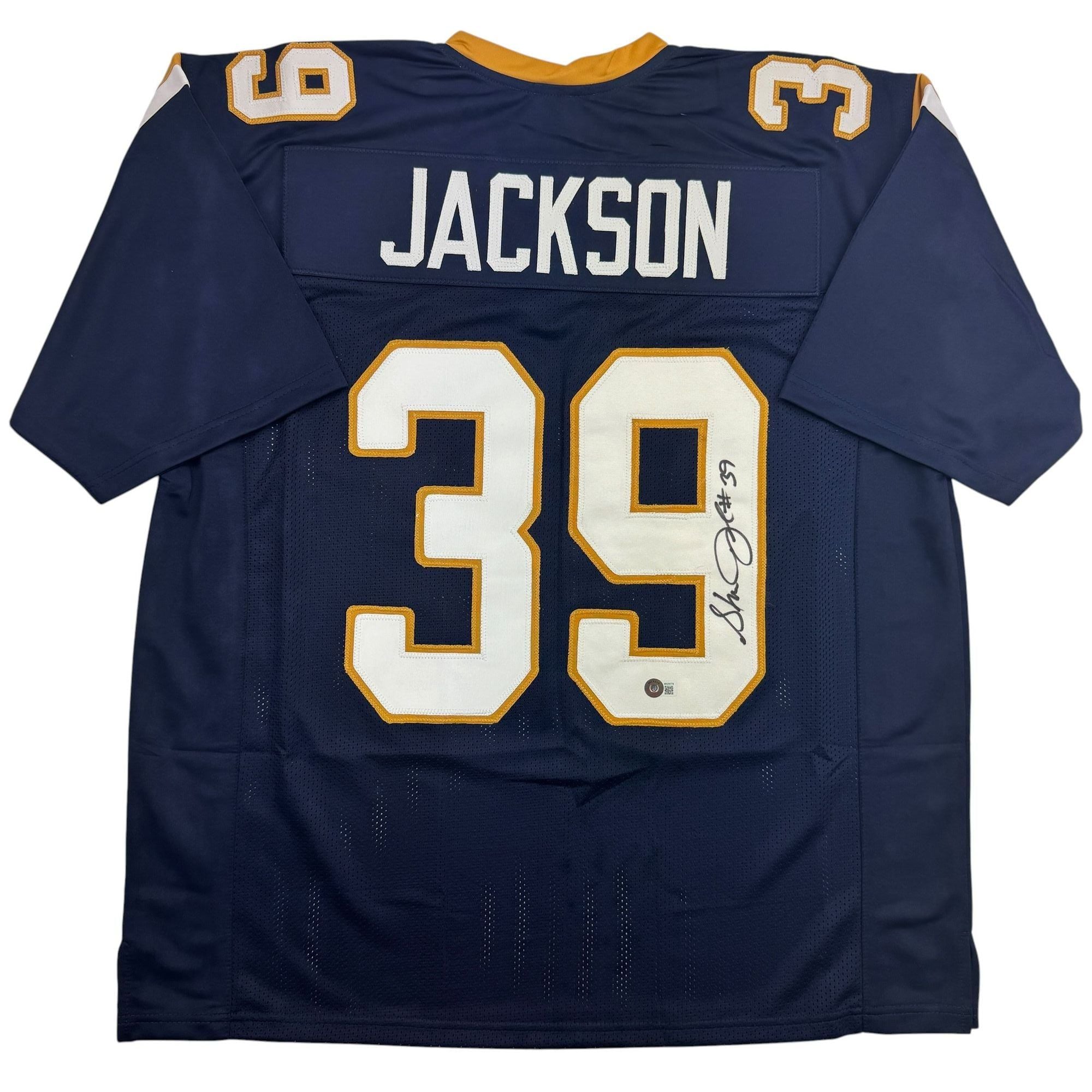 Autographed/Signed Steven Jackson St. Louis Dark Blue Football Jersey Beckett BAS COA