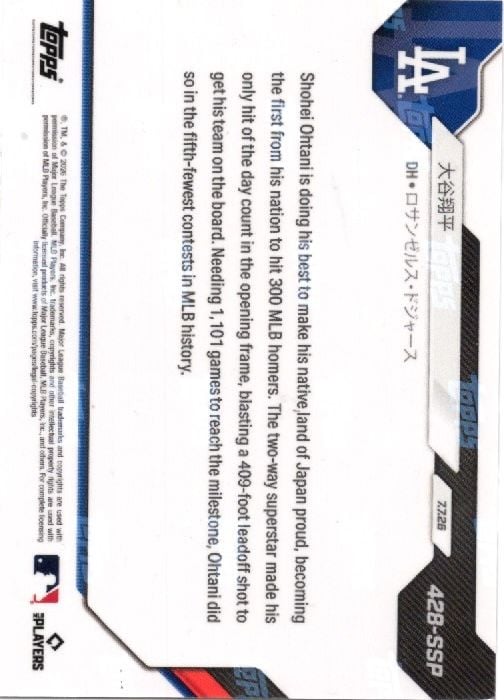 2026 Topps Now Shohei Ohtani #428SSP 1st Japanese Player to Reach 300 MLB Home Runs Los Angeles Dodgers Baseball Card