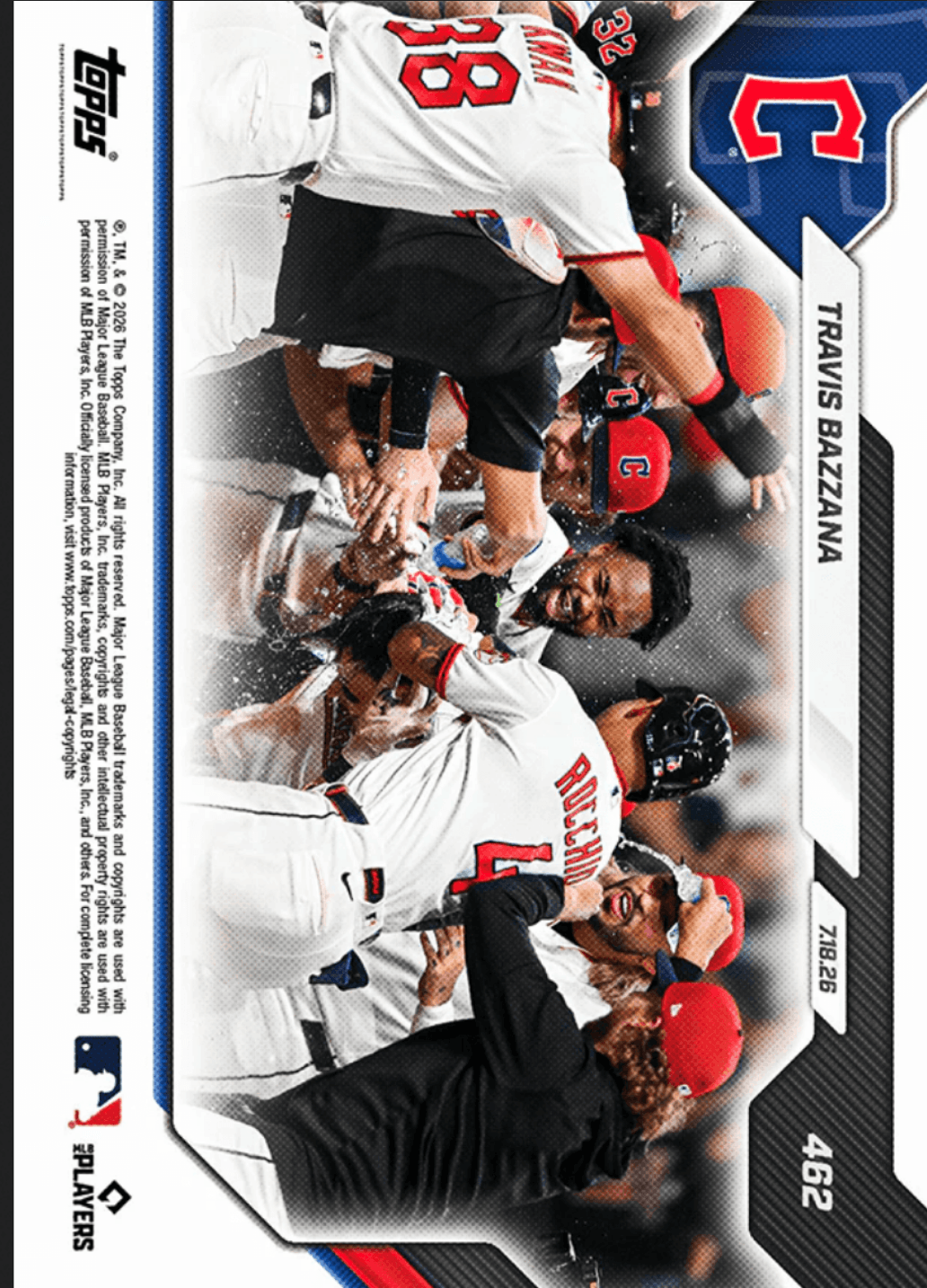 2026 Topps Now Travis Bazzana #462 Gold Foil /50 2 Run Blast Delivers First Career Walk Off Home Run Cleveland Guardians Rookie RC Baseball Card