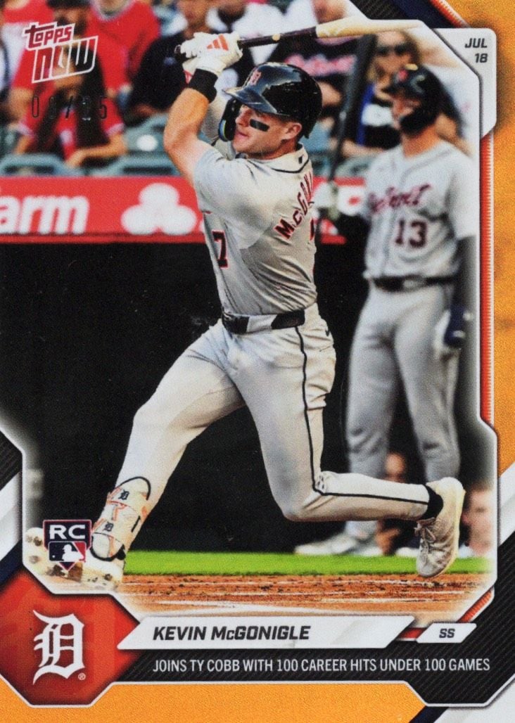 2026 Topps Now Kevin McGonigle #463 Orange Foil /25 Joins Ty Cobb with 100 Career Hits Under 100 Games Detroit Tigers Rookie RC Baseball Card