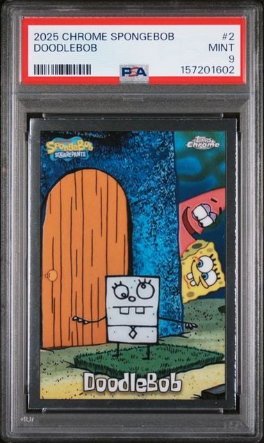 Graded 2025 Topps Chrome Spongebob Squarepants 25th Anniversary Doodlebob #2 Trading Card Game PSA 9 Mint