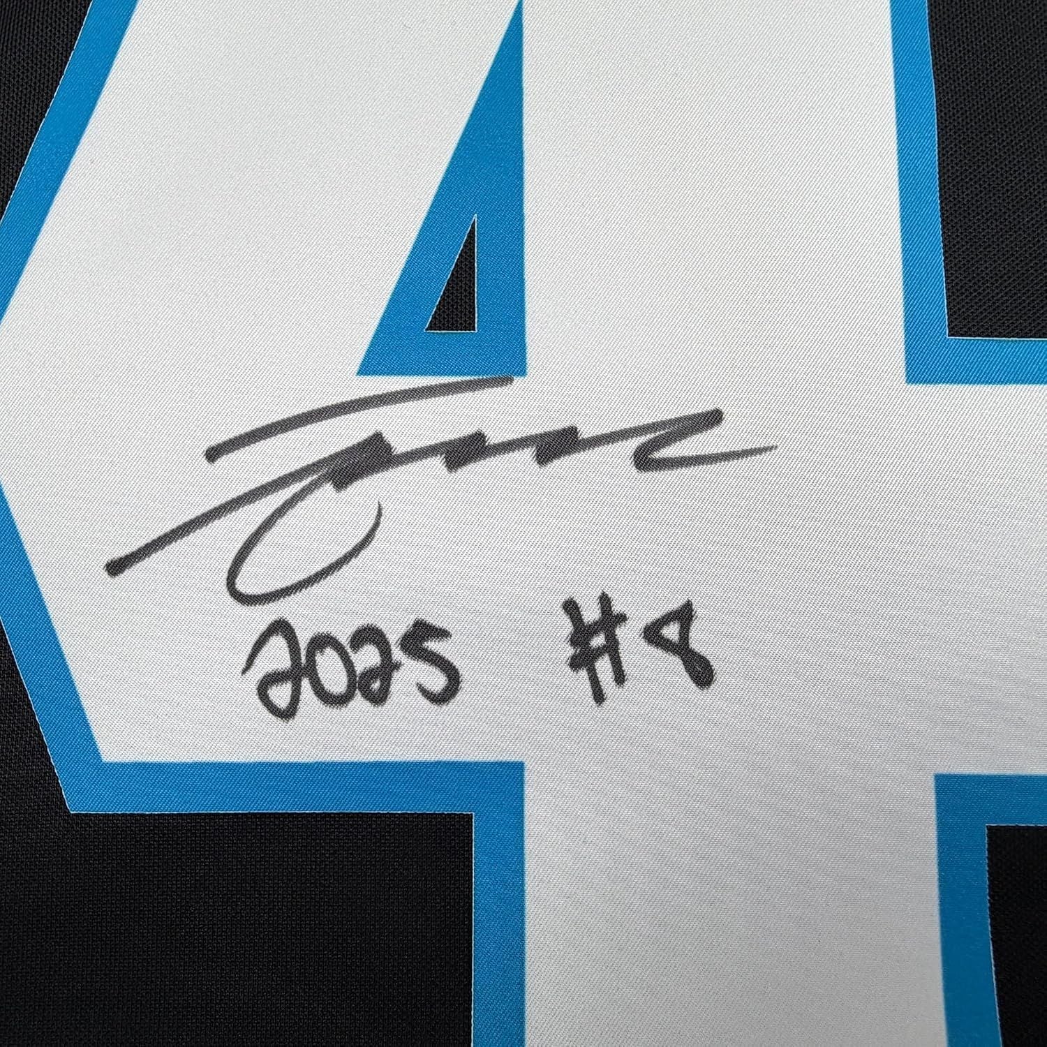 Framed Autographed/Signed Tetairoa McMillan 35x39 Carolina Panthers Black Authentic Football Jersey Fanatics COA