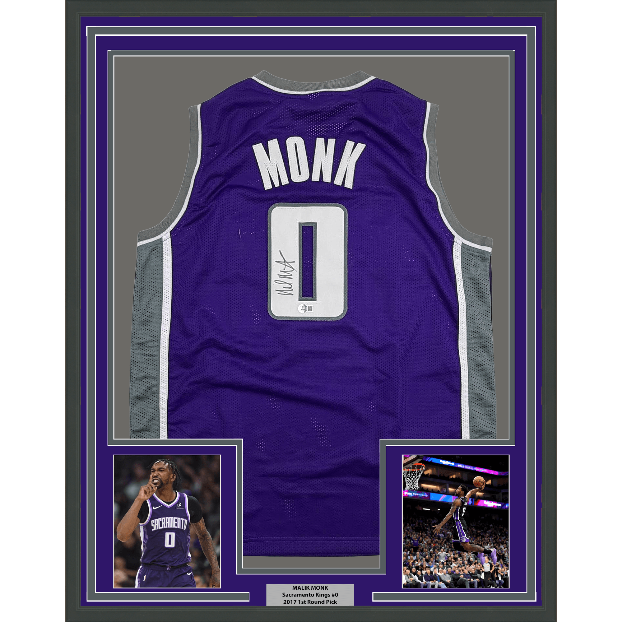 Framed Autographed/Signed Malik Monk 35x39 Sacramento Purple Basketball Jersey Beckett BAS COA