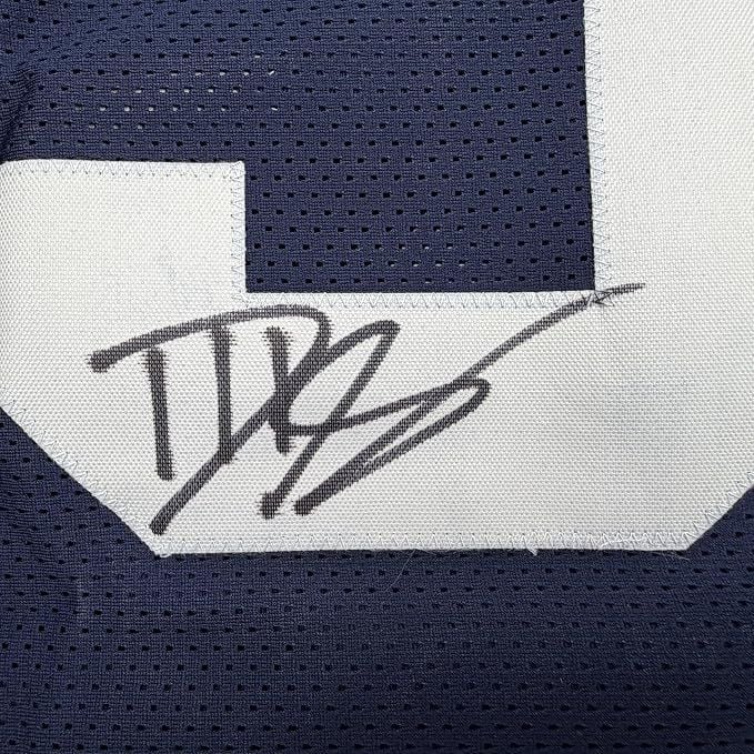 Framed Autographed/Signed Dani Dennis-Sutton 35x39 Penn State Blue College Football Jersey JSA COA
