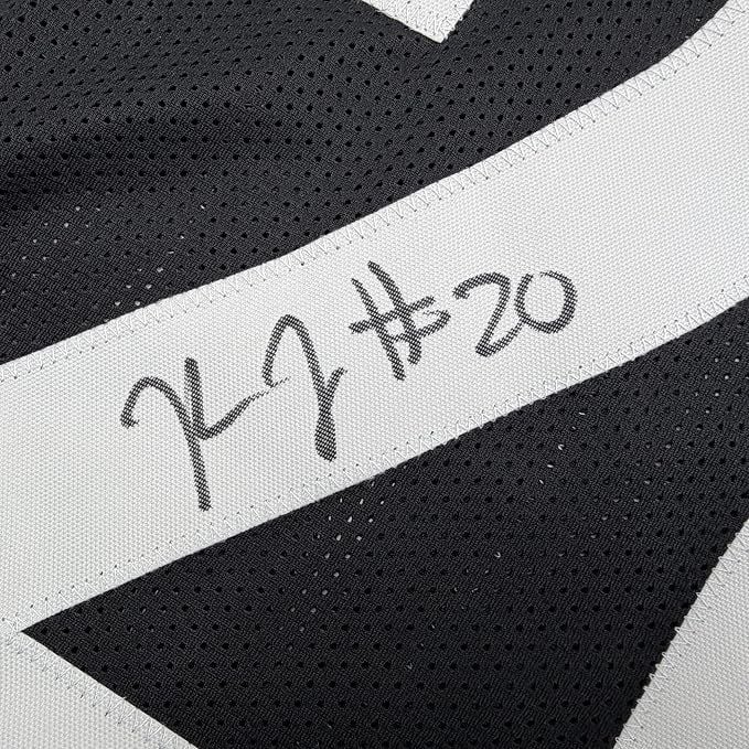 Framed Autographed/Signed Kaleb Johnson 35x39 Pittsburgh Black Football Jersey Beckett BAS COA