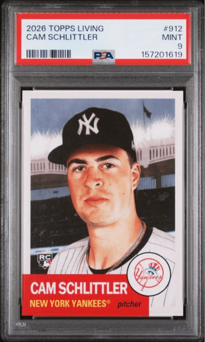 Graded 2026 Topps Living Cam Schlittler #912 Rookie RC Baseball Card PSA 9 Mint