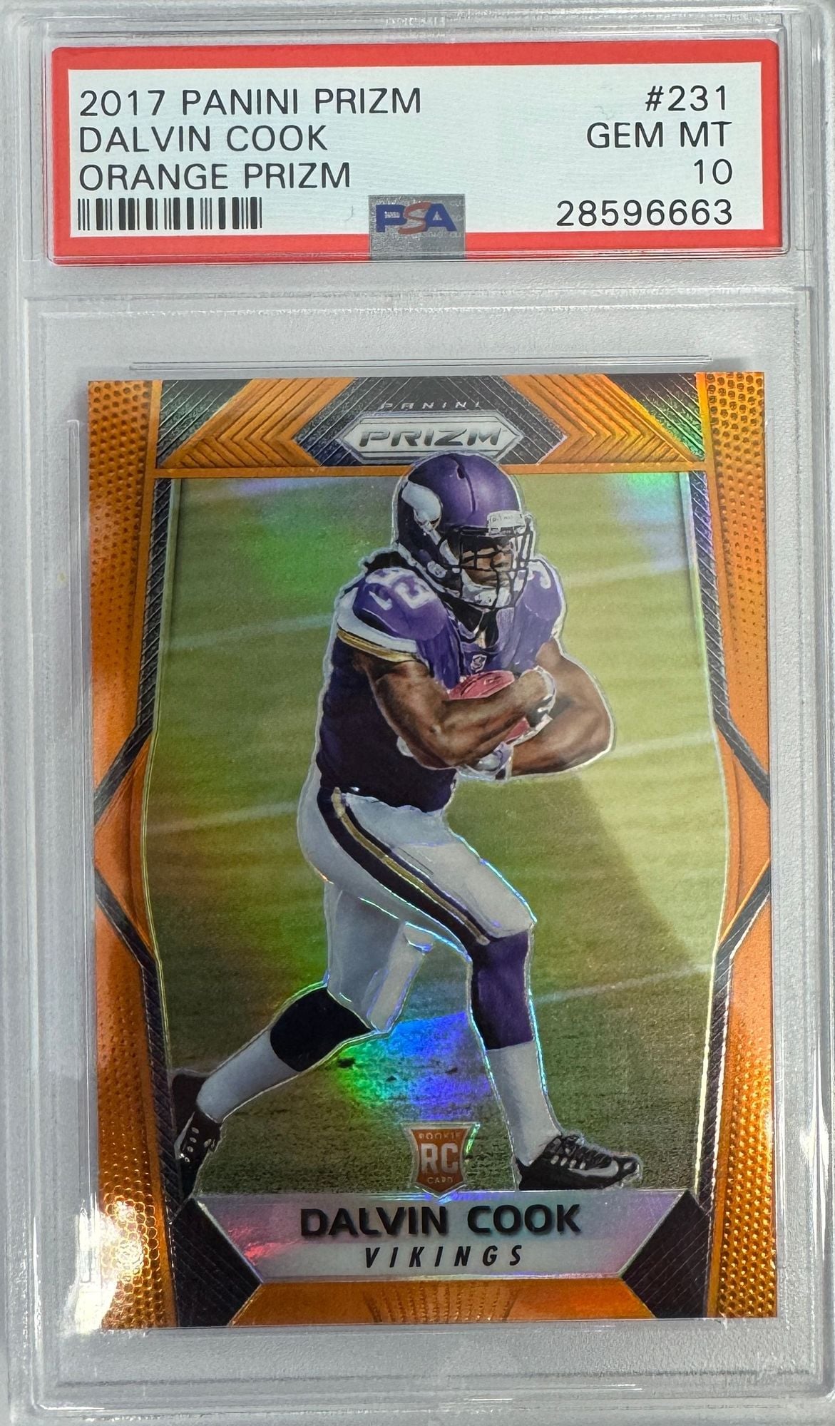 Graded 2017 Panini Prizm Dalvin Cook #231 Orange Prizm /275 Rookie RC Football Card PSA 10 Gem Mint
