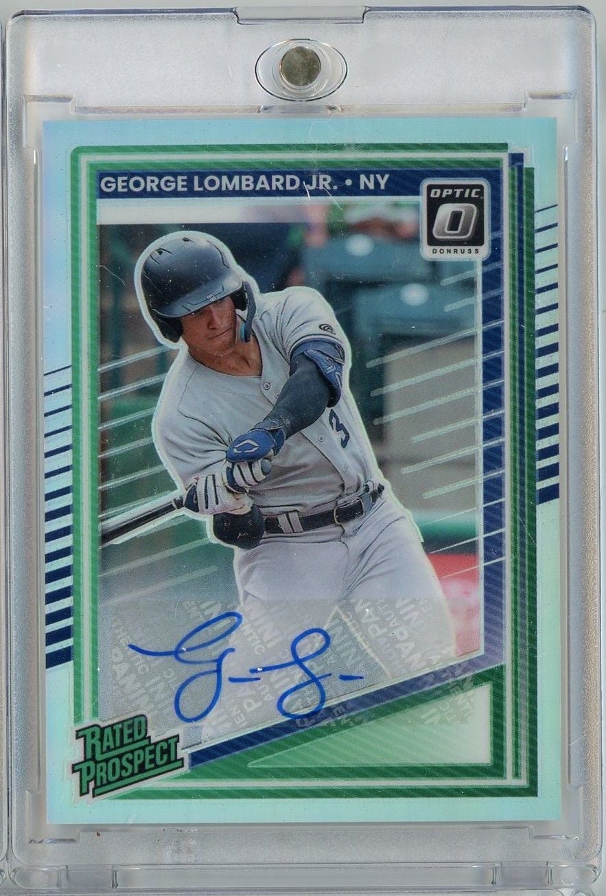 Graded 2025 Donruss Optic George Lombard Jr #108 Rated Prospect Autograph Prizm Refractor Rookie RC Baseball Card