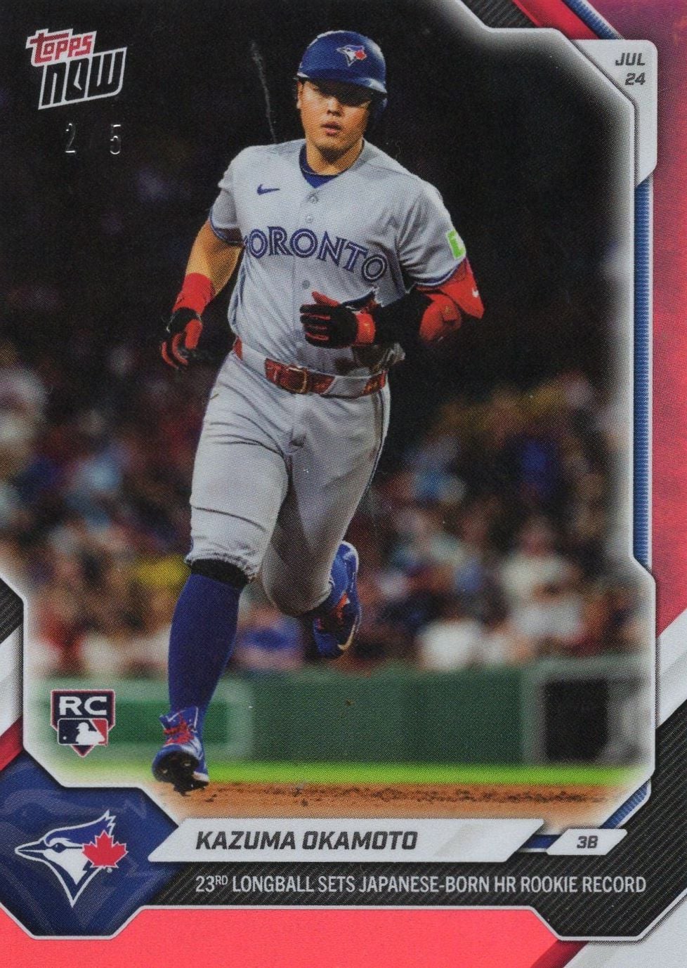 2026 Topps Now Kazuma Okamoto #484 Red Foil /5 23rd Longball Sets Japanese-Born Home Run Rookie Record Toronto Blue Jays Rookie RC Baseball Card