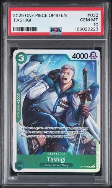 Graded 2025 One Piece Tashigi #032 OP10 EN Trading Card Game PSA 10 Gem Mint