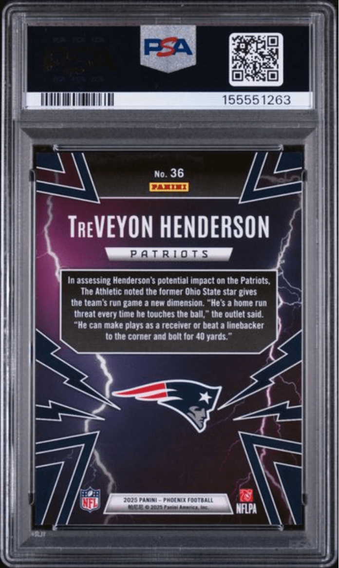 Graded 2025 Panini Phoenix TreVeyon Henderson #36 Thunderbirds Rookie RC Football Card PSA 10 Gem Mint