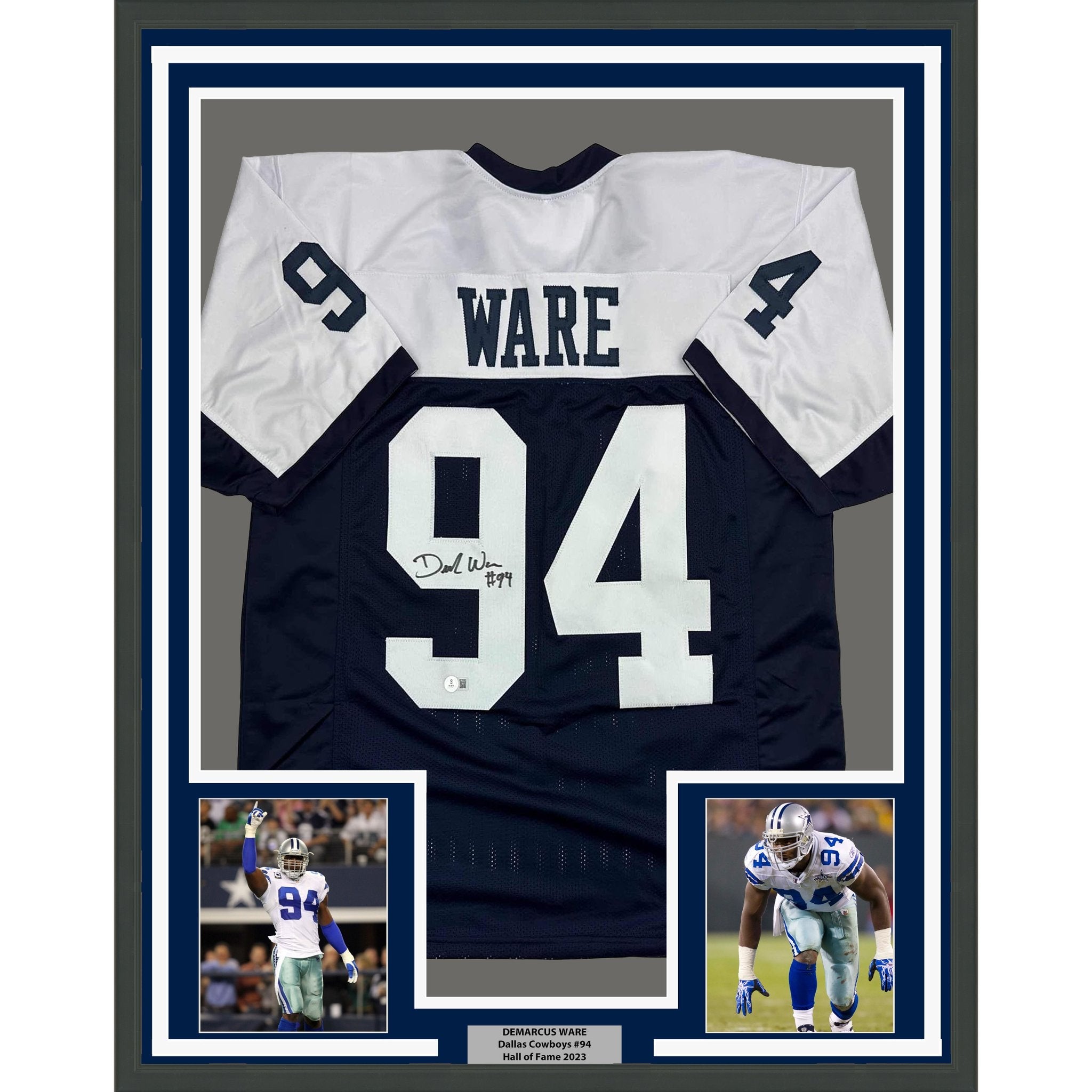 Framed Autographed/Signed Demarcus Ware 35x39 Dallas Thanksgiving Day Football Jersey Beckett BAS COA