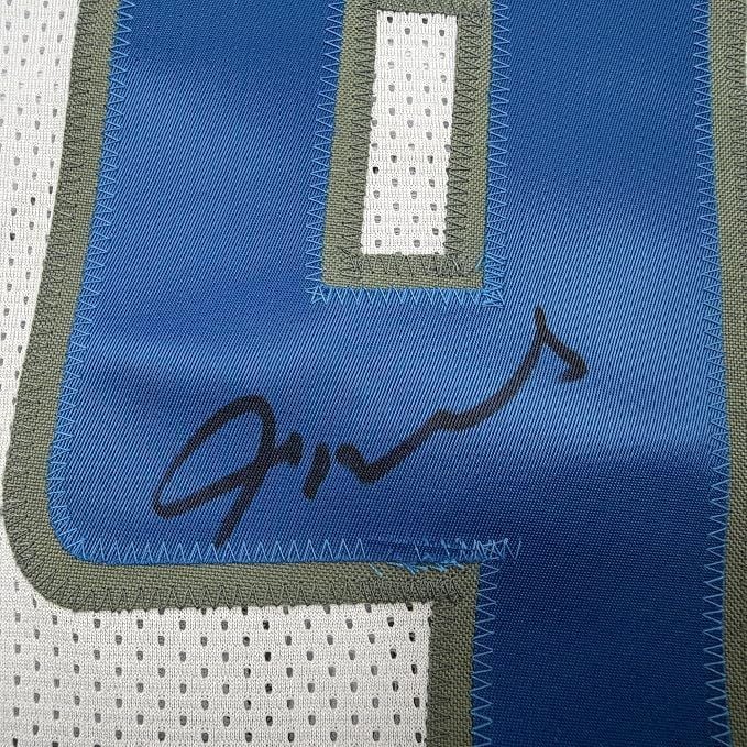 Framed Autographed/Signed Jameson Williams 35x39 Detroit White Football Jersey JSA COA
