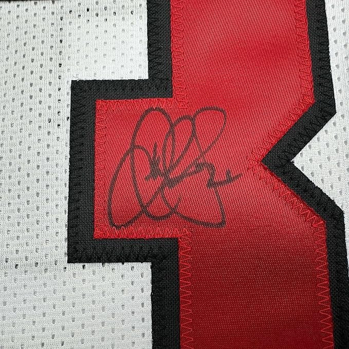 Framed Autographed/Signed Jamal Anderson 35x39 Atlanta White Football Jersey JSA COA