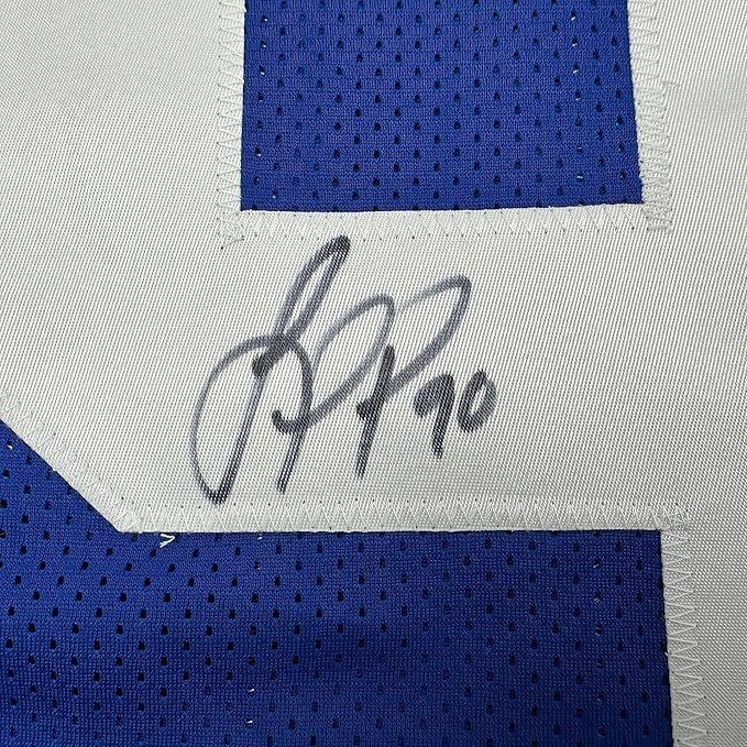 Framed Autographed/Signed Jason Pierre-Paul JPP 35x39 New York Blue Football Jersey JSA COA