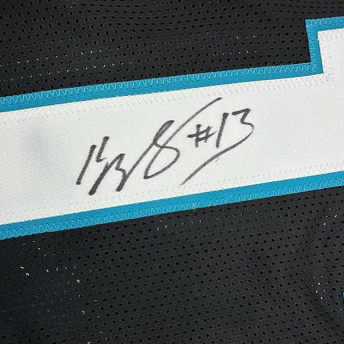 Framed Autographed/Signed Kelvin Benjamin 35x39 Carolina Black Football Jersey JSA COA