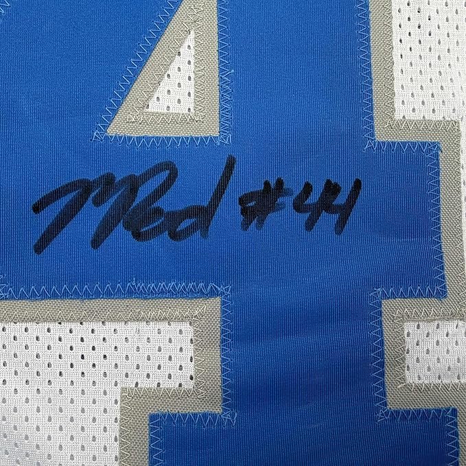 Framed Autographed/Signed Malcolm Rodriguez 35x39 Detroit White Football Jersey Beckett BAS COA
