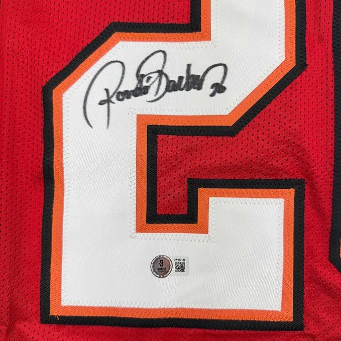 Framed Autographed/Signed Ronde Barber 35x39 Tampa Bay Red Football Jersey Beckett BAS COA