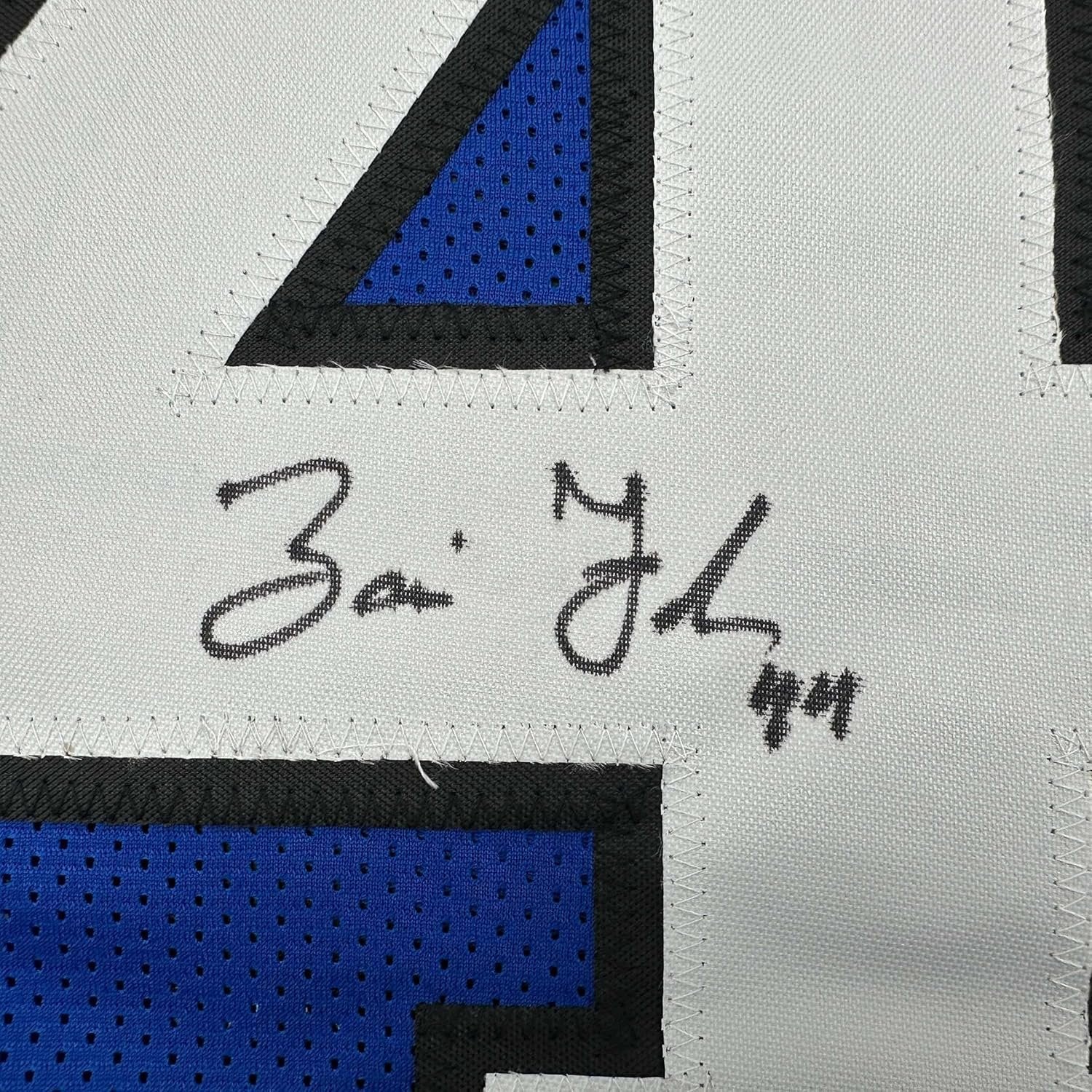 Framed Autographed/Signed Zaire Franklin 35x39 Indianapolis 2025 Style Blue Football Jersey Beckett BAS COA