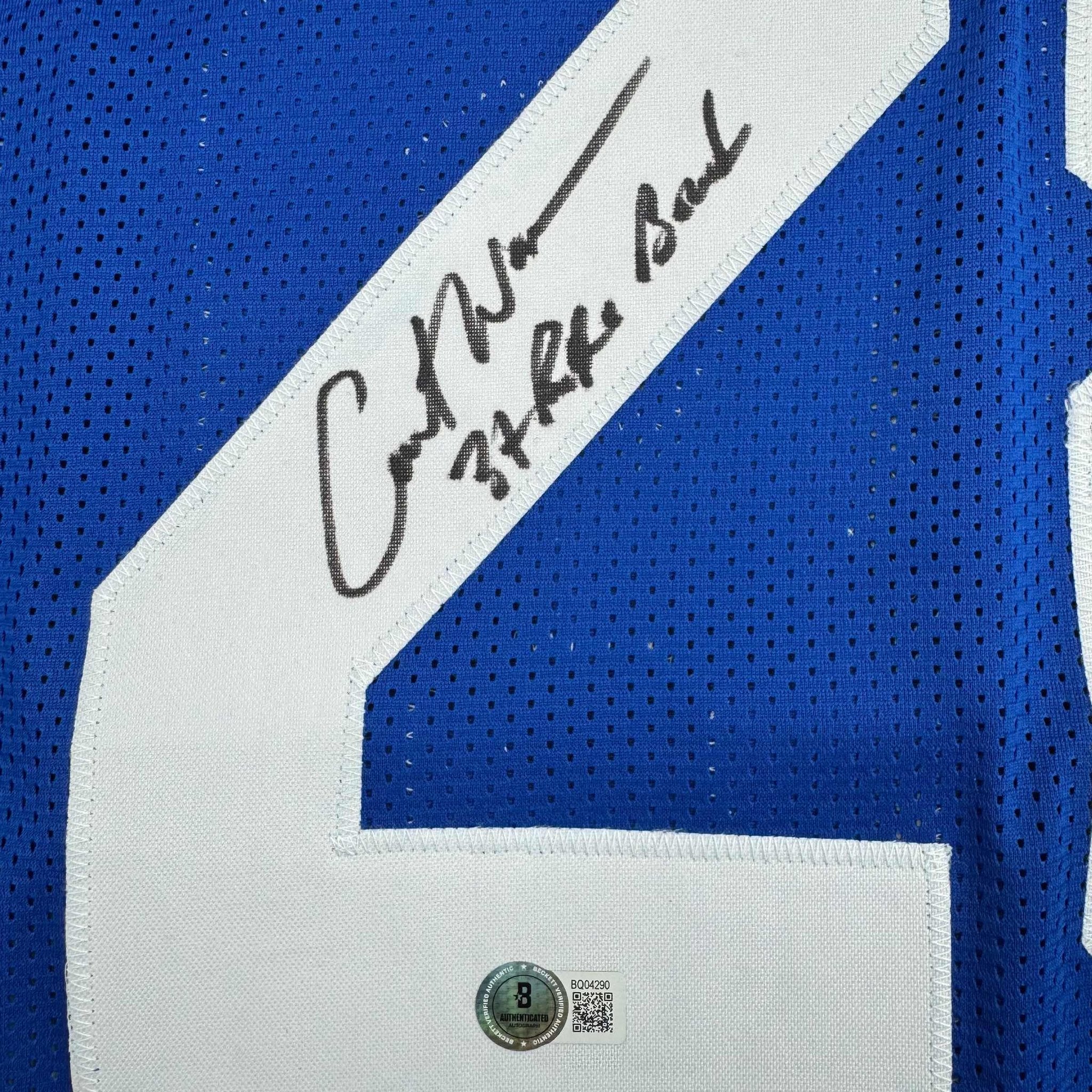 Autographed/Signed Curt Warner Seattle Blue Retro Football Jersey Beckett BAS COA