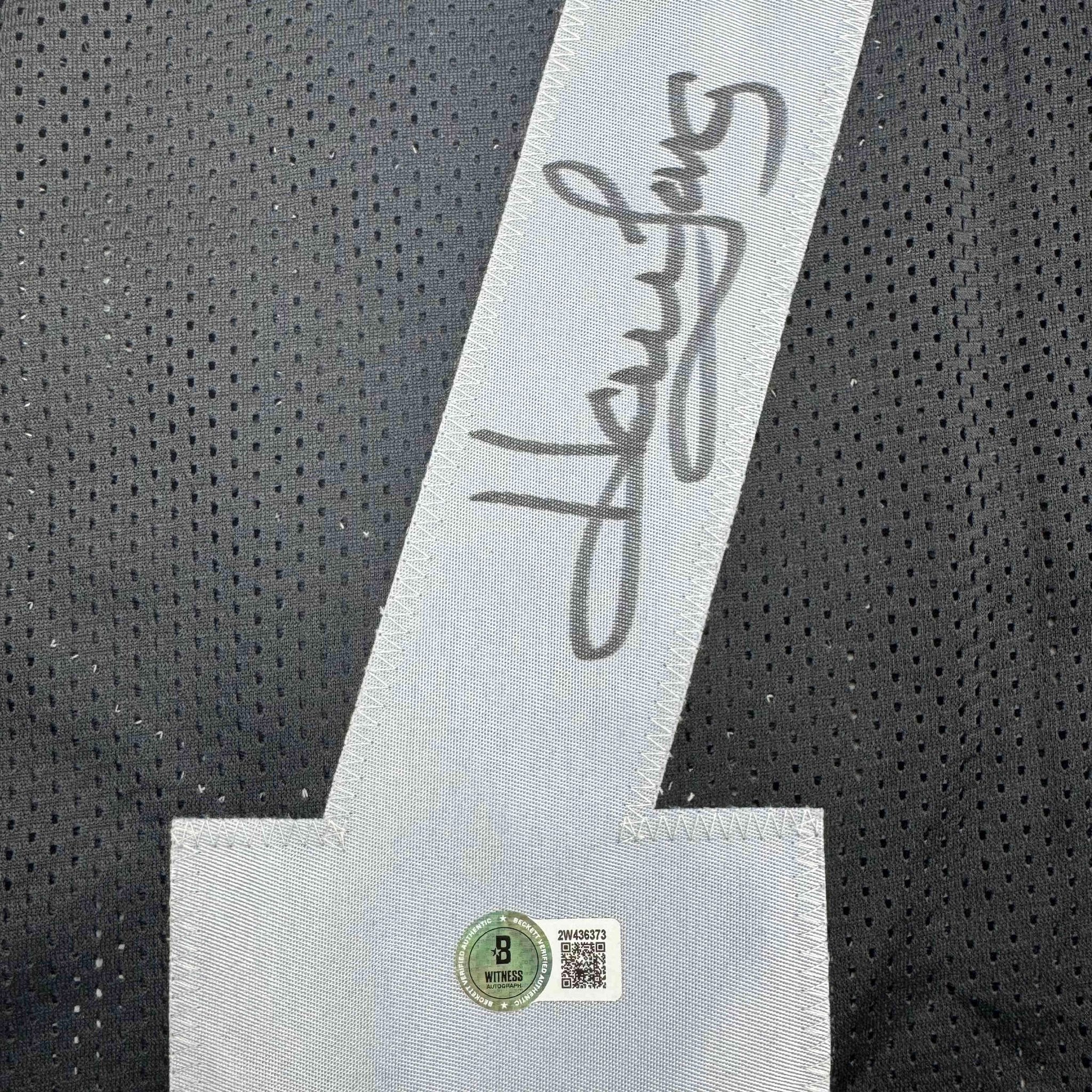 Autographed/Signed Howie Long Oakland White Football Jersey Beckett BAS COA