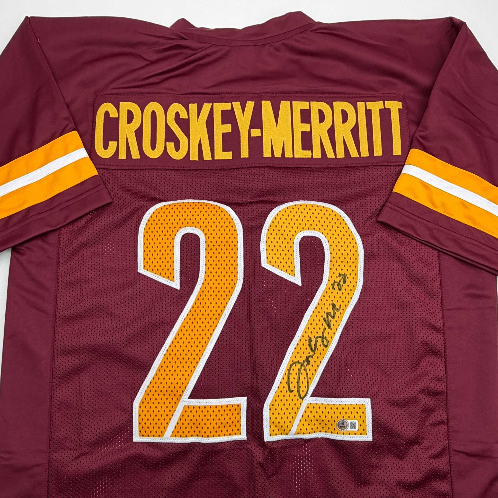 Autographed/Signed Bill Jacory Croskey-Merritt Washington Burgundy Football Jersey Beckett BAS COA